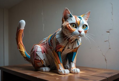 PonyXLV6_Scores, end_tripwire_morph, neon, wires, made of wires, cables, outlined with wires and neon, neon outlines, wire sculpture, neon wire sculpture, endposit_notesmorph, paper sticky notes,  made from 3m post it notes, post it notes, paper texture, cat,