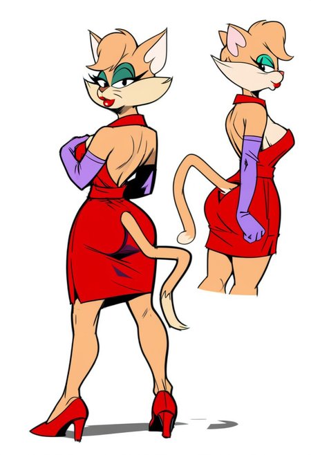 score_9, score_8_up, score_7_up, score_6_up, score_5_up, score_4_up, retro artstyle, BREAK 
Tabitha_Fantomcat,cat girl,short hair,1girl, solo, dress, makeup,cat tail, furry, furry female,black eyes, high heels, gloves, elbow gloves, red dress, eyeshadow, backless dress, white background, backless outfit,short hair, animal ears, breasts, simple background, red footwear, purple gloves, looking at viewer, lipstick, full body, looking back, ass, standing, bare shoulders
<lora:tabitha-v1:1>