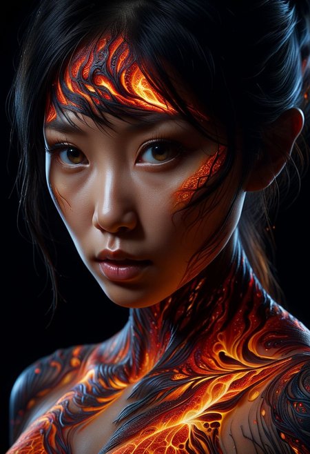 Close-up face, mysterious silhouette of a asian woman ral-lava clothing, backlit, alluring goddess, by Minjae Lee, Carne Griffiths, Emily Kell, Steve McCurry, Geoffroy Thoorens, Aaron Horkey, Jordan Grimmer, Greg Rutkowski, amazing depth, double exposure, surreal, geometric patterns, intricately detailed, bokeh,  perfect balanced, deep fine borders, artistic photorealism , smooth,  great masterwork by Suiras  <lora:add-detail-xl:2>  <lora:Double_Exposure:0.5>