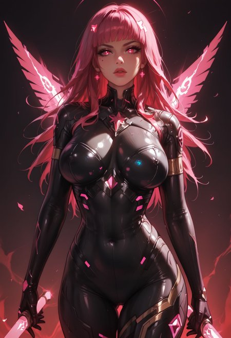 zPDXL3,  hyper-realistic, 8K resolutio, cinematic lighting, professional photography, ray tracing, volumetric lighting, photorealism, post-processing techniques, depth of field, ambient occlusion BREAK
fierce female cyber-warrior, translucent, self-illuminating, nano-cubes, brilliant azure-white light, fierce eyes, cybernetic enhanced eyes, high cheekbones, impossible bodysuit, intricate panels, holographic displays, pulsing energy conduits, holding plasma-edged cyber-sword. dark background, rim lighting, atmospheric depth, Final Fantasy artistic style, particle effects, energy wisps, fighting stance, dramatic angle
<lora:princess_xl_v1:1> <lora:Expressive_H:0.65> <lora:g0th1cPXL:0.45>  <lora:MonoriRogue_Style:0.5>  <lora:AIイラストおじさん:0.2>​​​