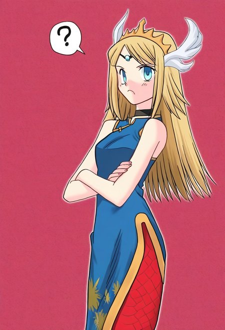 masterpiece, best quality, absurdres, highres,
PADechidnaE,1girl, lamia, monster girl, blonde hair, blue eyes,
tail, red scale,headdress,choker,
black china dress, chinese clothes, confused, baffled, dumbfounded, facefault, funny, comedy, question mark background
,<lora:Tsukihime NXL:1>