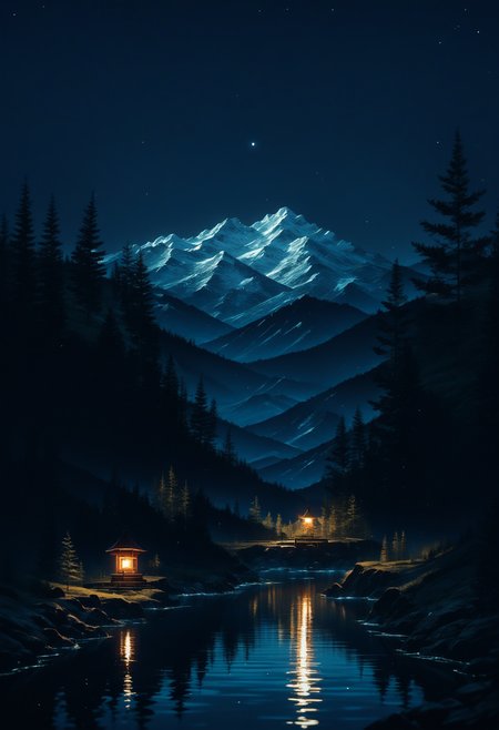score_9, score_8_up, score_7_up, source_anime, night, (dark environment), mountains, water, trees