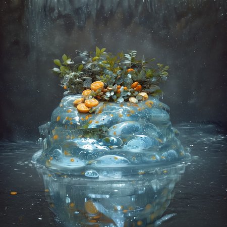 foodphoto, a bowl of fruit made out of slime, fruit in a bowl, fruit made of slime, fruit still life, bowl made of slime, table made of slime,
natural light, no bright spots, 
((translucent slime)), ((transparent slime)), made of water, (bioluminescent slime), sl1m3, slime, slime-morph, ais-blmn, saturated colors, no creatures, no humans, no monsters, no pokemon, scenery only, scenery, ral-lava, watce