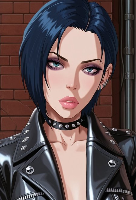 MASTERPIECE, AMAZING QUALITY, HM2K, PORTRAIT, 1GIRL, SHORT HAIR, PUNK, LEATHER COAT, SMALL TITS