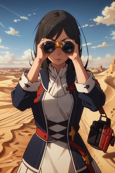 (masterpiece, best quality),  intricate details,
1girl,     <lora:CruschKarsten:0.8> pikkycrusch,
looking through binoculars, 
hill, sand, desert,