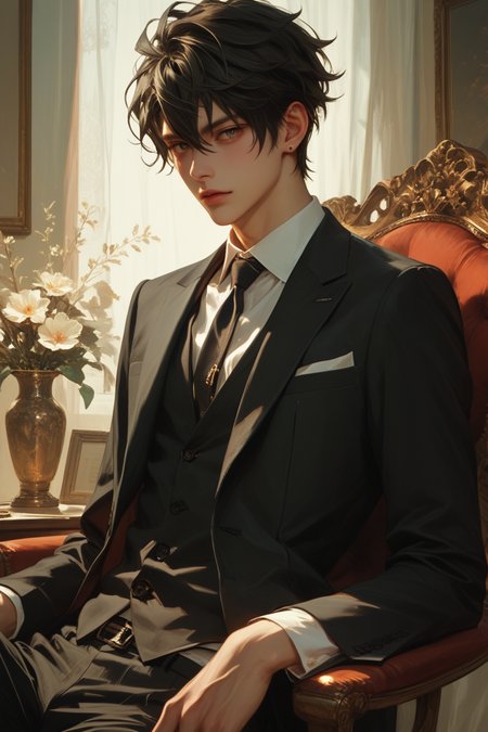 ((score_9, score_8_up, score_7_up)),  Expressiveh, <lora:Expressive_H:0.5>,    <lora:Niji_oil_painting_drawing-anime:0.4>, illustration, 2d, heavy impasto, semi-realistic,
a young man wearing suit,
