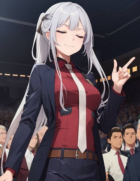 (extremely detailed CG unity 8k wallpaper),(masterpiece), (best quality), (ultra-detailed), (best illustration),(best shadow), (sharp eyeliner, eyeshadow, detailed eyes:1.1), (ballroom, crowd:1.2)
,BREAK
1girl, (ak12suit:1.2), closed eyes, smile
<lora:AK12:1>