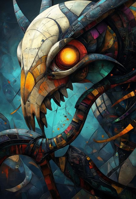 scifi fantasy illustration, A weathered grey demon monster skull, facing the viewer, clutched by a talon, the talon pierces and shatters points on the skill. Awe-Inspiring and Vulgar, Glowing Amber Eyes, Fairy-Tale, side lit, in the style of realistic hyper-detailed portraits, dark white and orange, classicist portraiture, dark gold and aquamarine, realist detail, hard edge, technological marvels, aidmasoftglow