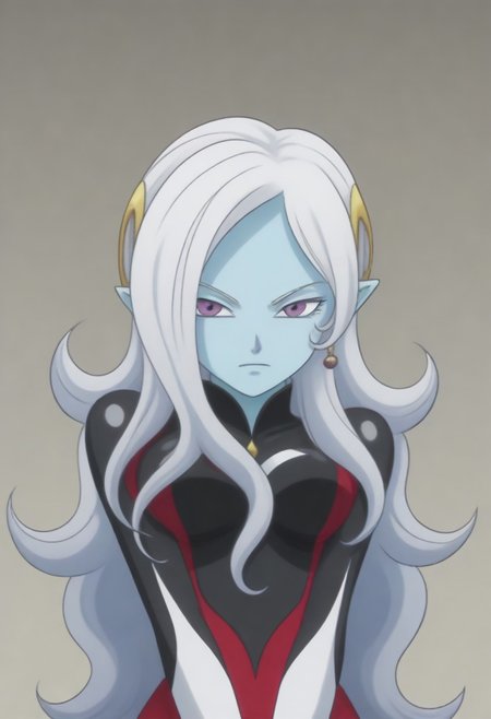 Masterpiece, Top Quality, source_anime, anime screencap, source_anime, auratheguillotine, anime screencap, masterpiece, source_anime, shiny skin,,,,towa(dragon ball), pointy ears, colored skin, blue skin, long hair, purple eyes,white hair, hair ornament, jewelry,
