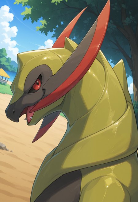 masterpiece,best quality,amazing quality, 1boy, solo,  h4x, pokemon (creature), close up, side angle, confident, outdoors,