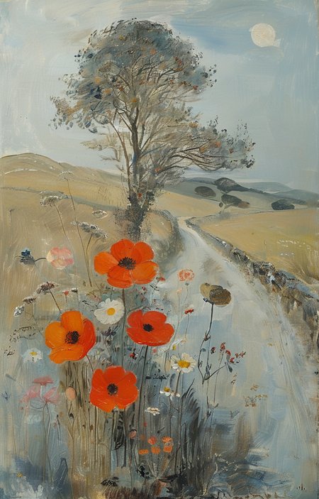 masterpiece,best quality,<lora:tbh241-sdxl:0.9>,illustration,style of Winifred Nicholson animals