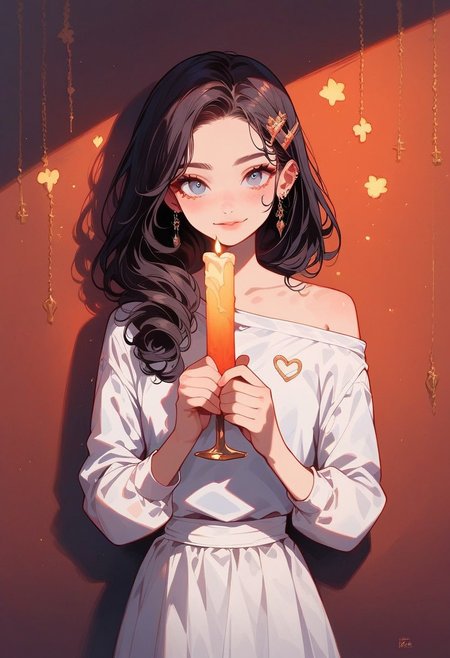 score_9, score_8_up, score_7_up, c0l0urc0r3, cute, faded bright colours, Expressiveh, ultra detailed, dynamic sunlights, dynamic shades, faded bright colours, low light, one cute women, solo,  ware shoulder, holding candle, standing against the wall, wearing white gown, long hair, brunette, cute smile, <lora:Expressive_H:0.8>, <lora:c0l0urc0r3XLP2:0.7>