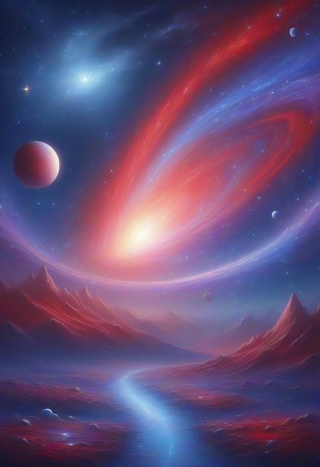 Blue, red, Blue, purple, Night, Stars sky, structure, glooming, comets, oil painting,