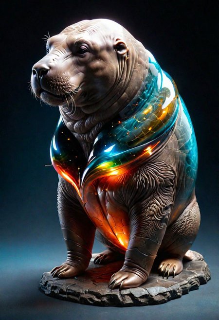 a walrus carpenter that builds 3D mystical geometry from ancient times, subsurface scattering rim lighting best quality precise material reflections balanced contrast accurately calculated shadows physics based materials highres