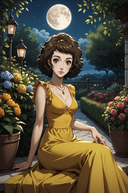 score_9, score_8_up, score_7_up, score_6_up
<lora:P5Sadayo:0.8>
P5Sadayo, 1girl, brown hair, brown eyes, wavy hair, looking at viewer, night, garden, sitting, moon, long dress