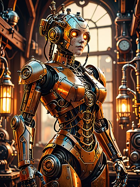 steampunk female robot  <lora:add-detail-xl:1> masterpiece, 8k,warm colors, illustration