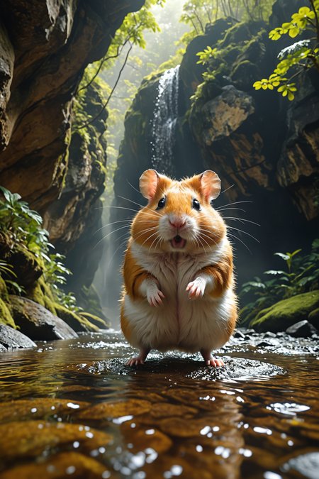 full body length 8k cinematic  by (((Alastair Magnaldo) and Jerry Uelsmann) and Peter Lik) and Gaetano Previati,   action shot, fighting, fantasy, gigantic hamsters, bosstyle <lora:boss_battles:0.55>  , dof,