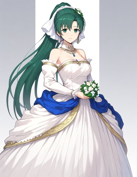 <lora:lyn_(fire_emblem)_XL_pony_bf16_v1:1>lyn \(fire emblem\),wedding dress,, BREAK score_9, score_8_up, score_7_up, BREAK source_anime, best quality, masterpiece, uncensored,<lora:sdxl_lightning_4step_lora:1>(clear eyes:1.2),zPDXLpg,rating_explicit,clear eyes,beautful eyes,