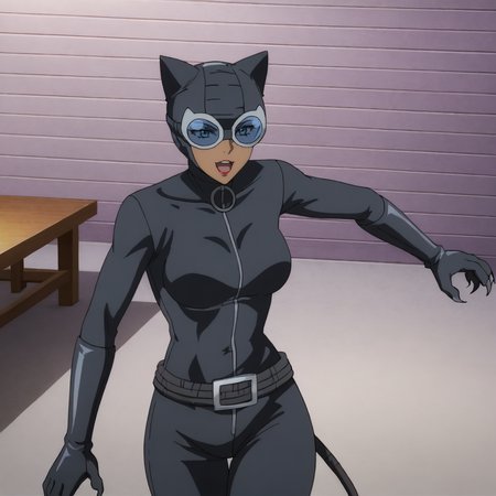 <lora:catwomanhunted_pony_v1:.8>  catwomanHunted, 1girl, animal ears, belt, black bodysuit, cat tail, dark-skinned female, claws, breasts, dark skin, gloves
