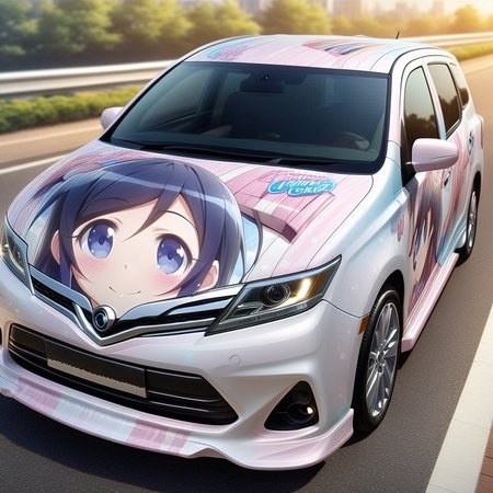 aragaki ayase,school uniform,smile, (lapping car,print car,painted car style),masterpiece,best quality, very aesthetic, absurdres,  ultra detailed  <lora:Ayase_Aragaki_-_Oreimo:0.7> <lora:lappingcar:1>