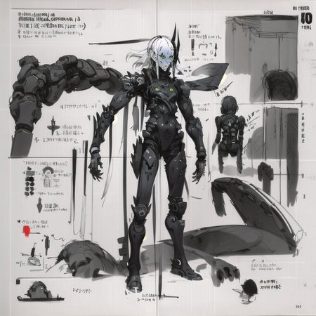 monsters-creatures, cyborg girl <lora:epiNoiseoffset_v2:1.3>, <lora:blameLora_v10:1>, heavy black and white, (((concept art, drawing, sketch, Undd, solo))), <lora:Undead Nirasawa II:0.6>,