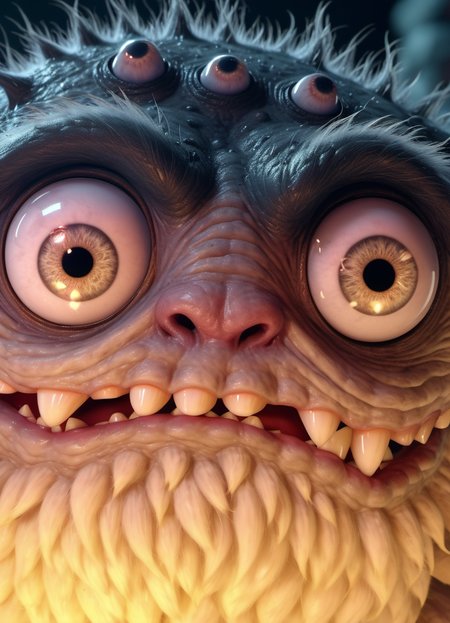 very cute, realistic grey monster with many eyes standing in background complete black, unsettling, wide angle, nighttime, shot on Leica <lora:add-detail-xl:0.5>, subsurface scattering, ultra hd, 4k, high def, Photorealistic, Hyperrealistic, Hyper detailed, analog style, realistic, masterpiece, best quality, ultra realistic, 8k, Intricate, High Detail, film photography, soft lighting,  heavy shadow