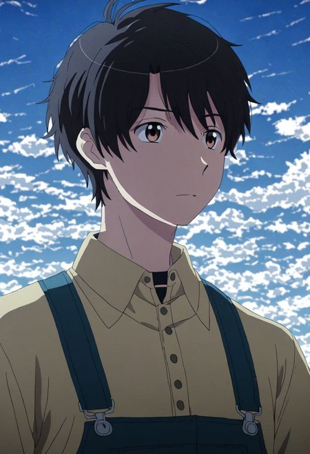 high resolution, solo, best quality, 1Boy, Inaho Kaizuka, Black Hair, Brown Eyes, existential longing, infinite sky, OverallDetail