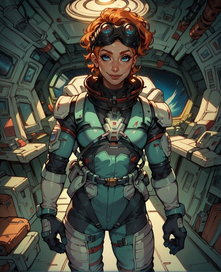 score_9,score_8_up,score_7_up,
horizonxl,orange hair,blue eyes,
spacesuit,goggles on head,  
standing, looking at viewer,light smile,
space cabin,indoors,<lora:horizon:0.9>,