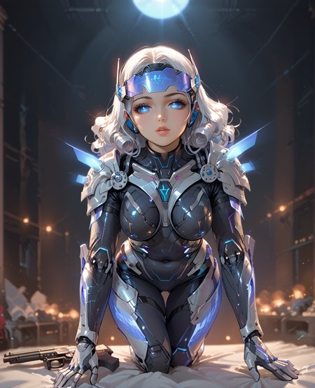 PonyScores7, source_anime, ah1, <lora:natsumi_style:0.5>, BREAK 1girl, lips, (Relaxed), (Shrouded in darkness, with glowing eyes the only visible feature), (a supernatural political campaign), looking at viewer, (curvy), round-chin, caucasian, (downturned eyes:1.2), (plump face), (plump), thick thighs, wide hips, busty, voluptuous, kinky curls, lips, <lora:venus body PonyXL:0.4>,( <lora:Siren_-_Sirens_Song_COD_Mobile:0.5> SirenSongCODM, futuristic armor, glowing blue and purple lights, white hair, visor, silver metallic plating, cybernetic design, sleek futuristic gloves, sharp shoulder pads, breasts, weapon, black pattern armor, thigh gap, gun, helmet, armor, holding weapon, bodysuit, blue eyes, white plating armor), BREAK <lora:xl_more_art-full_v1:0.2>, <lora:shinyskin2:0.2> glistening skin, <lora:aesthetic_anime_v1s:0.2>, <lora:Expressive_H:0.2> Expressiveh, <lora:hairdetailpxl:0.2> hairdetailpxl, <lora:EpicF4nta5yXL:0.2>, <lora:detailxl:0.2> detailxl, <lora:Fant5yP0ny:0.2>, best quality, amazing quality, best aesthetic, absurdres, <lora:expressive eyes:0.2> expressive eyes, <lora:eyedetailpxl:0.2> eyedetailpxl, illustration, Volumetric_Lighting, ultra-detailed, very aesthetic, intricate details, 8k, masterpiece, best_quality, BREAK (Top-Down Perspective shot), BREAK <lora:Eyes_High_Definition:0.3> EyesHD, Stable_Yogis_PDXL_Positives, AS-Adult, <lora:Complicated fantasy portrait - XL Pony V2.0:0.4>, bad-hands-5,