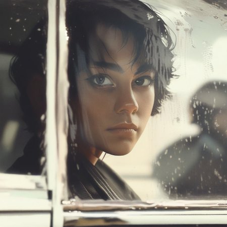 score_9, score_8_up, score_7_up, score_6_up, flmgr, flmgr, film grain, cinematic, cinematic light, solo, black hair, realistic, black eyes, looking at viewer, portrait, 1girl, short hair, closed mouth, Outside the window