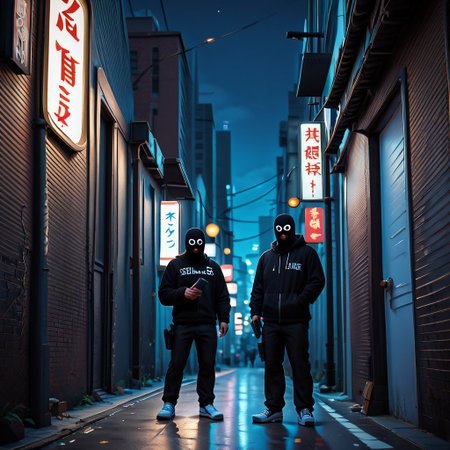 score_9, score_8_up, score_7_up, score_6_up, score_5_up, score_4_up, 1boy, male focus, tattoo, Black tank top, pistol, holding pistol, gun, weapon, handgun, sunglasses, ( dark eerie, alleyway:1.2), <lora:three_holes_knit_ski_mask:1.2> threeholkn1tskimask, ((three holes knit ski mask, mask)), <lora:add-detail-xl:1>