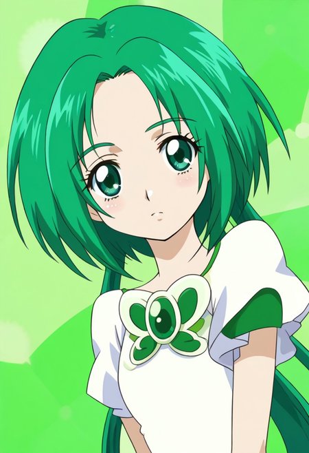 detailed background, green hair,, shiny skin,green eyes,<lora:curemint.:1>, curemint, solo,