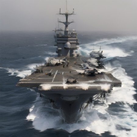 <lora:EdobWarShips_v1.0:0.8>, photo of aircraft carrier, daylight, WarShip, aircraft carrier, aircraft carrier WarShip, (realistic:1.5), BREAK <lora:Waves_v3:0.7>, rough seas, ocean