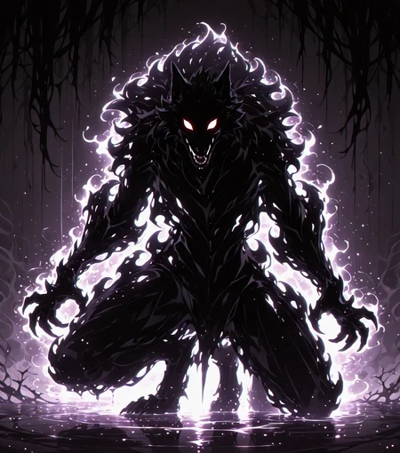 <lora:Shadows_v3_Buns:0.75> sh4d0wv3, black silhouette, solo,  werewolf, masterpiece, best quality, amazing quality