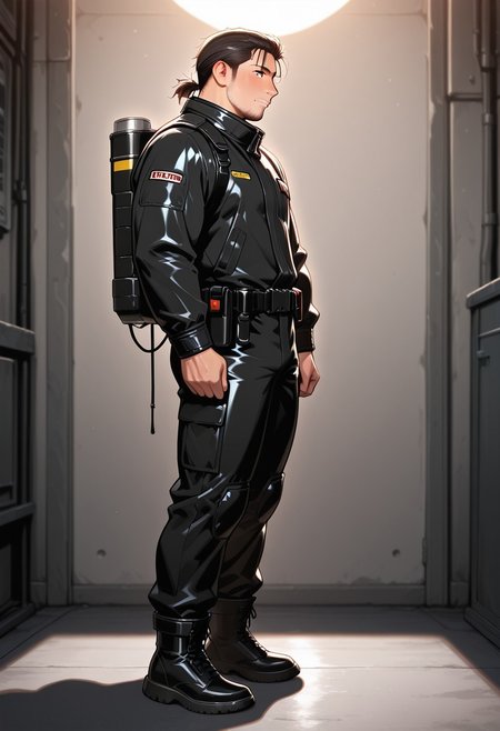 lazypos, masterpiece, best quality, amazing quality, very aesthetic, absurdres, newest, detailed background, moon background, shiny skin, shadow, male focus, solo, from front,
mbtiistp, 1boy, muscle body, mature man, stubble, short hair, astronaut suit, full body