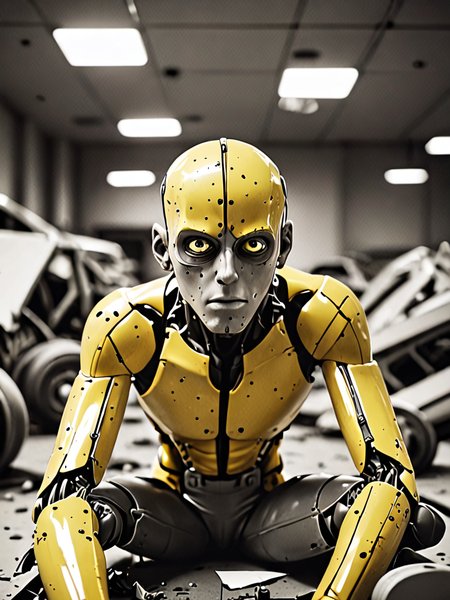 35mm photography, low view, Duotone brown and yellow, candid, amateur, motion blur, broken smashed body

Behind dark lenses, eyes unseeing,
He sits, his fate forever fleeing.
Strapped in tight for each collision,
His plastic form, a grim decision.
Crash after crash, no end in sight,
Crash Test Dummies days are far from bright.