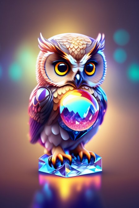 A realistic cute adorable baby owl made of crystal ball with low poly eye's surrounded by glowing aura highly detailed intricated concept art with vivid beautiful colors trending artstation 8k  <lora:Lexica_XL_V1:1> Lexica art style