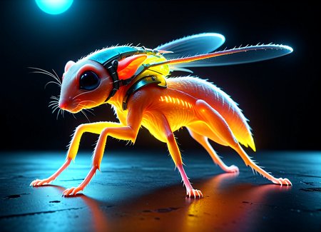Ombre color scheme of neon orange, neon pink, neon blue, neon yellow, neon green, cinematic photo colorful alien ([Fly:rat:0.4])-creature with steel armor plating  <lora:sss:0.8>  <lora:Biol:0.25> ais-blmn, 35mm photograph, film, bokeh, professional, 4k, highly detailed, subsurface scattering, Photorealistic, Hyperrealistic, analog style, realistic, film photography, soft lighting, heavy shadow