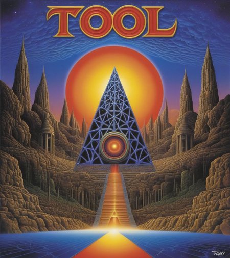 Tool Metal album cover, style by Alex Gray, (write text: "TOOL")