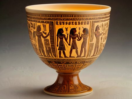 award winning photo, 

A masterpiece of artwork, the carved porcelain chalice depicting scenes from ancient Egypt around the cup. (The cup glows with an ethereal light, luminous from within:1.95),