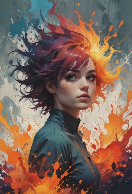 bold lines, graphic style, water splashes, fire eruptions, earth blocks, air vortex, interlocking shapes, suggestive silhouette, negative space, limited color palette, high contrast