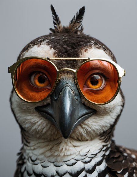 a bird with a striking crest and orange eyes, complemented by a black, hooked beak. Its feathers display a mesmerizing iridescence with shades of green, creating a captivating visual. This bird, known for its unique appearance