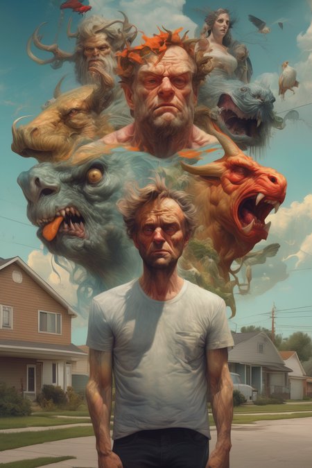 <lora:Sam Spratt Style:1>Sam Spratt Style - modern mythology set in the American suburbs in the style of Peter Paul Rubens and Sam Spratt