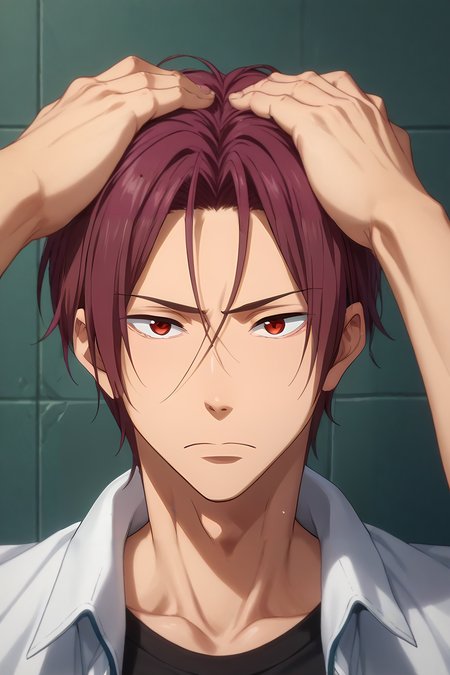score_9, score_8_up, score_7_up, source_anime, , , , , 1boy, solo, male focus, <lora:rin_matsuoka_pony:0.78>, rin_matsuoka, , , science fiction dystopian, Hands on head, displaying frustration, <lora:sdxl_lightning_8step_lora:1>