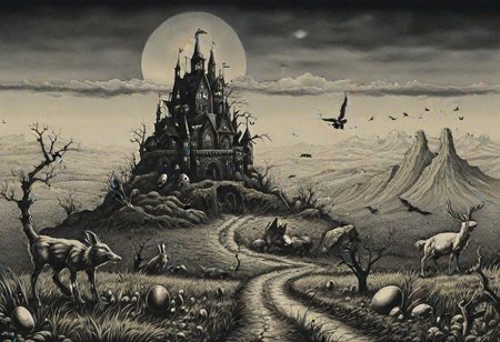 Black Metal Easter Party Egg hunt,
surrealistic epic masterpiece