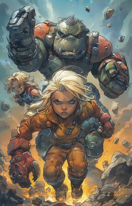 masterpiece,best quality,<lora:tbh297-sdxl:0.9>,illustration,style of Joe Madureira portrait of family