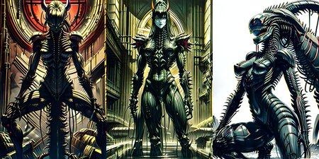 (otherworldly), highly insanely detailed, masterpiece, top quality, best quality, highres, 4k, 8k, RAW photo, (very aesthetic, beautiful and aesthetic), 
__lazy-wildcards/cosplay-char/alien-predator/xenomorph/prompts__, 
<lora:FemXeno:0.5>, 
(1girl:1.3), eyes focus, 
__lazy-wildcards/dataset/background__,âââ