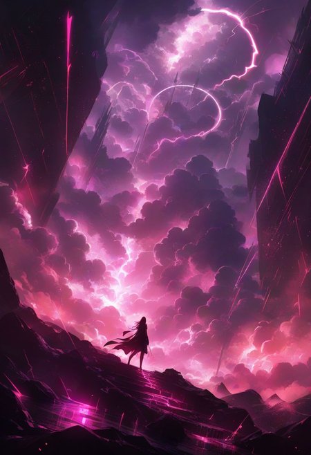 hd, 8k, ultra high definition, Dramatic visuals of the sky in turmoil, with the sun moon and stars visibly dimming, creating a stark contrast between light and shadow that plays across the landscapes below. glowneon, glowing, sparks, lightning
