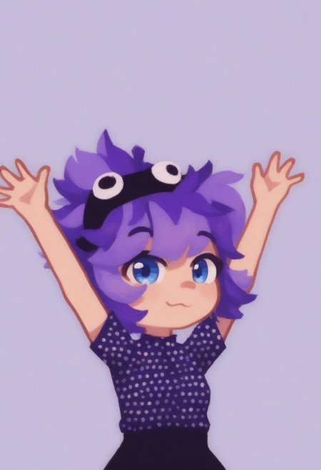 FTROGY5, Slovianka, embroidered shirt, character design, front view, arms outstretched, plain background, in Ukrainian costume, purple hair, bob hairstyle, blue eyes, gacha Froggy,  Dan fucks a girl,  Hair tip, score_7, score_9