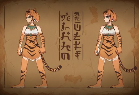 score_9, score_8_up,score_7_up,score_6_up, source_anime,  
FauxEgyptian, standing, full body, black eyes, crack,  old,dusty,
valerie, tiger girl, orange fur, tiger stripes, facial mark, animal hands, claws, animal ears, animal print, tiger tail, from side, multiple views,
<lora:FauxEgyptian_XLPD:1>
<lora:orcmassage_valerie_ponyXL:1>